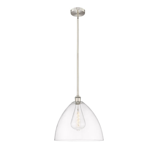 Innovations Bristol 16in 1-Light Pendant | Industrial Brushed Satin Nickel Steel and Clear Glass | Kitchen Island & Dining | Model 616-1S-SN-GBD-162-LED