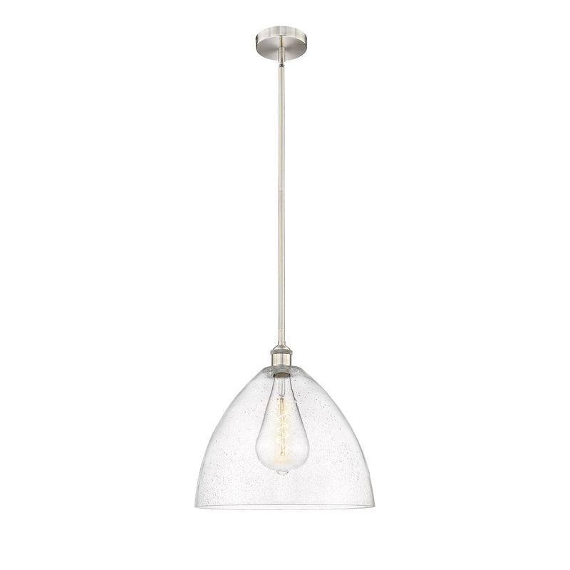 Innovations Bristol 16in 1-Light Pendant | Industrial Brushed Satin Nickel Steel and Seedy Glass | Kitchen Island & Dining | Model 616-1S-SN-GBD-164-LED