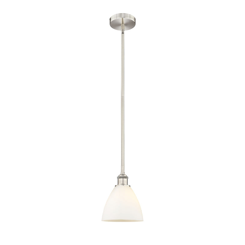 Innovations Bristol 8in 1-Light Mini Pendant | Industrial Brushed Satin Nickel and Matte White Glass | Kitchen Island & Dining | Model 616-1S-SN-GBD-751