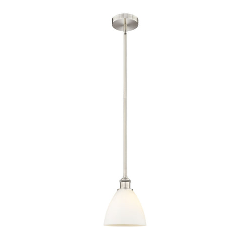 Innovations Bristol 8in 1-Light Mini Pendant | Industrial Brushed Satin Nickel Steel and Matte White Glass | Kitchen Island | Model 616-1S-SN-GBD-751-LED