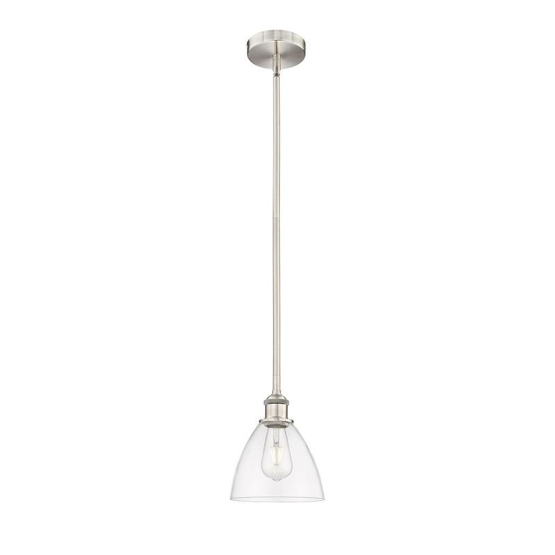 Innovations Bristol 1-Light 7.5in Mini Pendant | Industrial Brushed Satin Nickel Steel and Clear Glass | Kitchen Island & Dining | Model 616-1S-SN-GBD-752