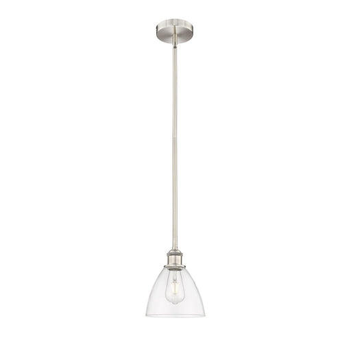 Innovations Bristol 1-Light 7.5in Mini Pendant | Industrial Brushed Satin Nickel Steel and Clear Glass | Kitchen Island & Dining | Model 616-1S-SN-GBD-752