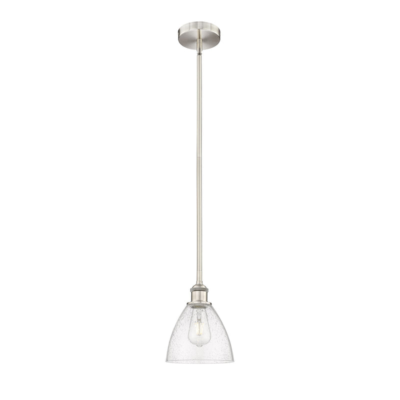 Innovations Bristol 7.5in 1-Light Mini Pendant | Industrial Brushed Satin Nickel Steel and Seedy Glass | Kitchen Island & | Model 616-1S-SN-GBD-754-LED