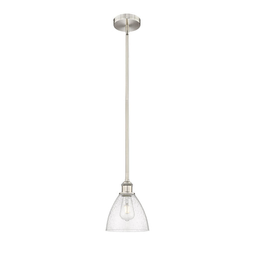 Innovations Bristol 7.5in 1-Light Mini Pendant | Industrial Brushed Satin Nickel Steel and Seedy Glass | Kitchen Island & | Model 616-1S-SN-GBD-754-LED