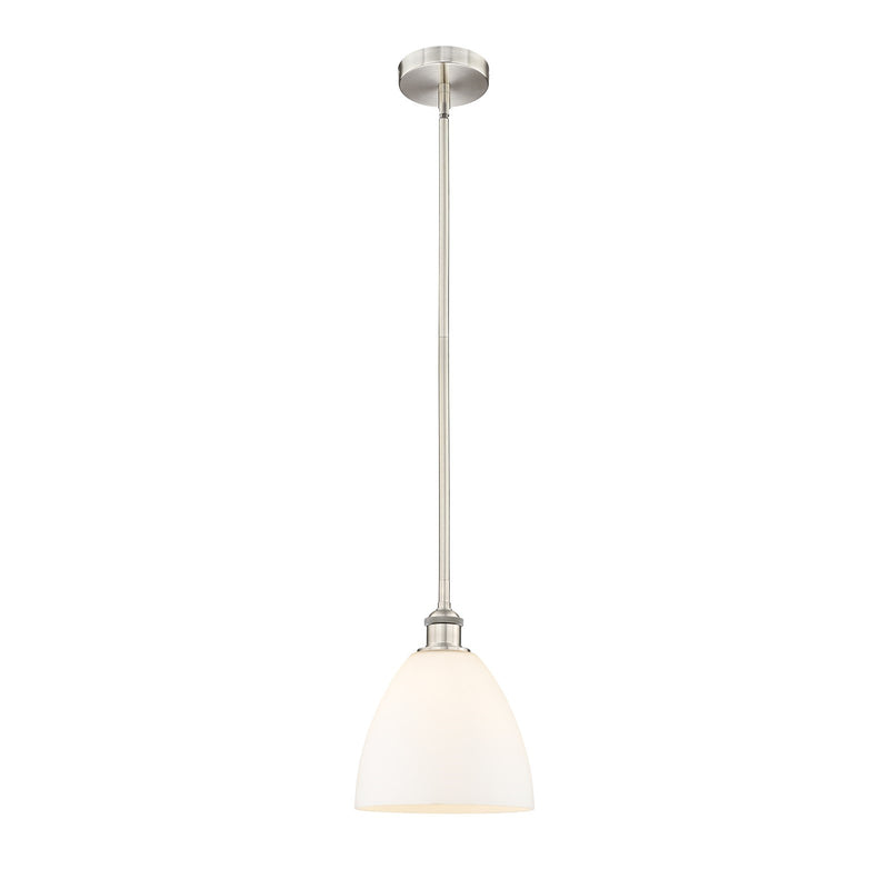 Innovations Bristol 9in 1-Light Mini Pendant | Industrial Brushed Satin Nickel Steel and Matte White Glass | Kitchen Island & | Model 616-1S-SN-GBD-91-LED
