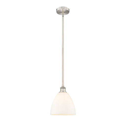 Innovations Bristol 9in 1-Light Mini Pendant | Industrial Brushed Satin Nickel Steel and Matte White Glass | Kitchen Island & | Model 616-1S-SN-GBD-91-LED