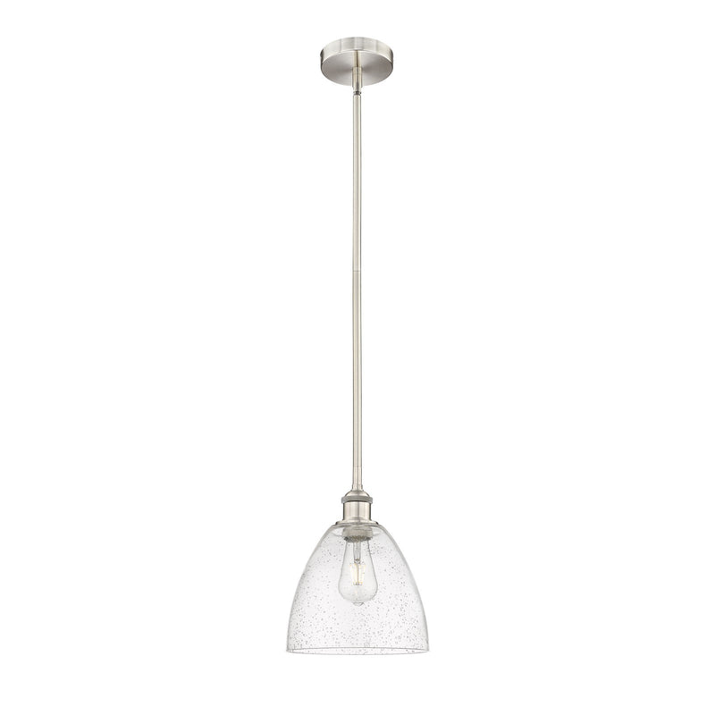 Innovations Bristol 9in 1-Light Mini Pendant | Industrial Brushed Satin Nickel Steel and Seedy Glass | Kitchen Island & Dining | Model 616-1S-SN-GBD-94