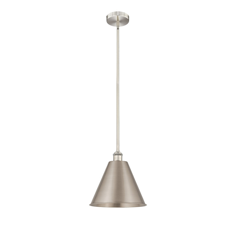 Innovations Berkshire 12in 1-Light Mini Pendant | Industrial Brushed Satin Nickel Steel and Cast Brass with Brushed Satin | Model 616-1S-SN-MBC-12-SN-LED