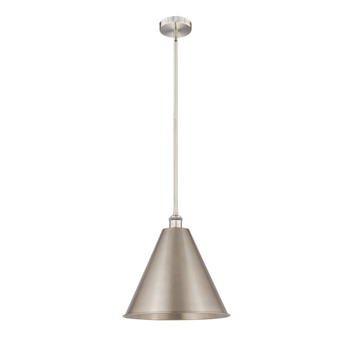Innovations Berkshire 16in 1-Light Mini Pendant | Industrial Farmhouse Brushed Satin Nickel Steel and Cast Brass Metal Shade | Model 616-1S-SN-MBC-16-SN