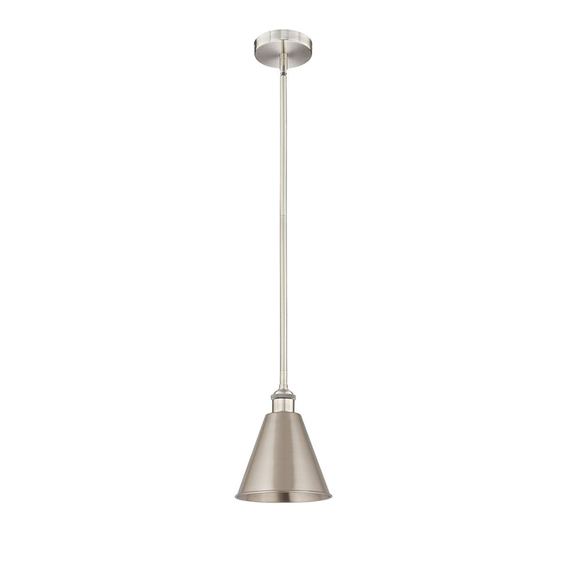 Innovations Berkshire 8in 1-Light Mini Pendant | Industrial Farmhouse Brushed Satin Nickel Steel and Metal Shade | Kitchen | Model 616-1S-SN-MBC-8-SN