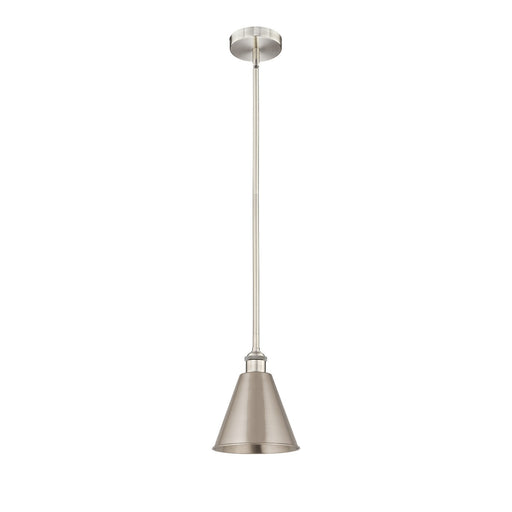 Innovations Berkshire 8in 1-Light Mini Pendant | Industrial Farmhouse Brushed Satin Nickel Steel and Metal Shade | Kitchen | Model 616-1S-SN-MBC-8-SN