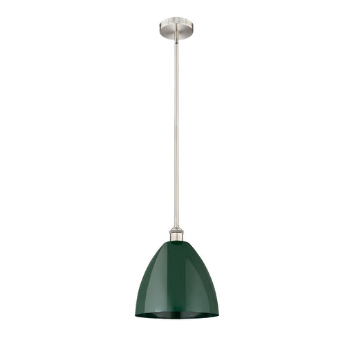 Innovations Plymouth 12in 1-Light Mini Pendant | Industrial Brushed Satin Nickel and Matte Green Metal | Kitchen Island & | Model 616-1S-SN-MBD-12-GR