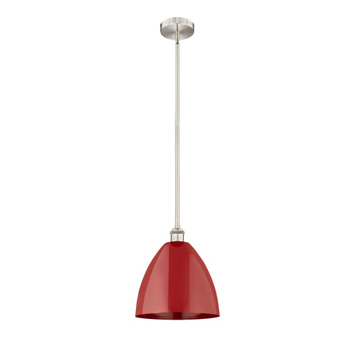 Innovations Plymouth 12in 1-Light Mini Pendant | Industrial Brushed Satin Nickel and Matte Red Metal | Kitchen Island & | Model 616-1S-SN-MBD-12-RD-LED