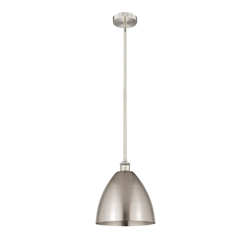 Innovations Bristol 12in 1-Light Mini Pendant | Industrial Farmhouse Brushed Satin Nickel Steel and Metal Shade | Kitchen | Model 616-1S-SN-MBD-12-SN