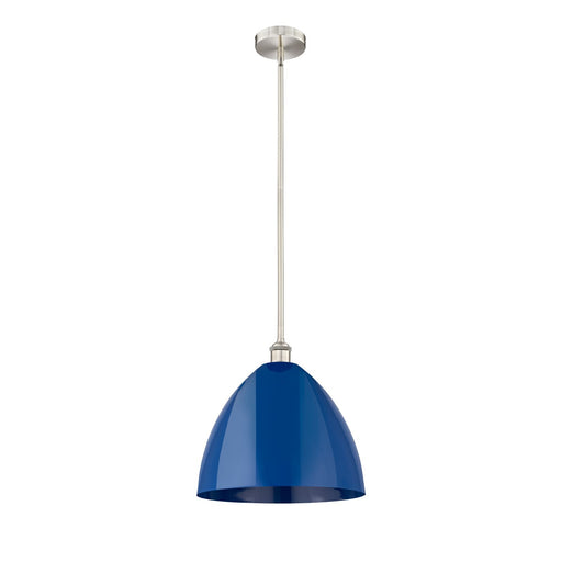 Innovations Plymouth 16in 1-Light Mini Pendant | Industrial Farmhouse Brushed Satin Nickel and Matte Blue Metal | Kitchen | Model 616-1S-SN-MBD-16-BL