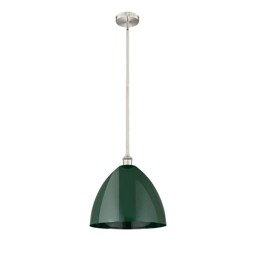 Innovations Plymouth 16in 1-Light Mini Pendant | Industrial Farmhouse Brushed Satin Nickel and Matte Green Metal | Kitchen | Model 616-1S-SN-MBD-16-GR