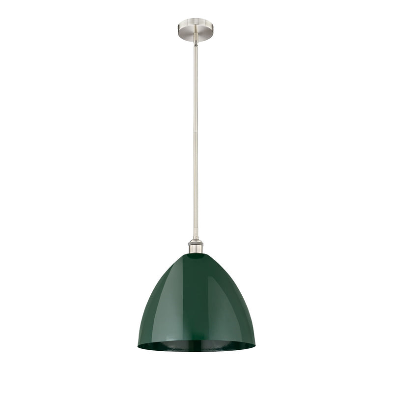 Innovations Plymouth 16in 1-Light Mini Pendant | Industrial Brushed Satin Nickel and Matte Green Metal | Kitchen Island & | Model 616-1S-SN-MBD-16-GR-LED
