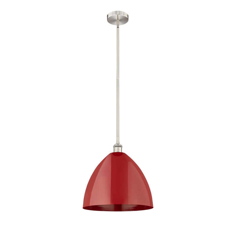 Innovations Plymouth 16in 1-Light Mini Pendant | Industrial Brushed Satin Nickel and Matte Red Metal | Kitchen Island & Dining | Model 616-1S-SN-MBD-16-RD