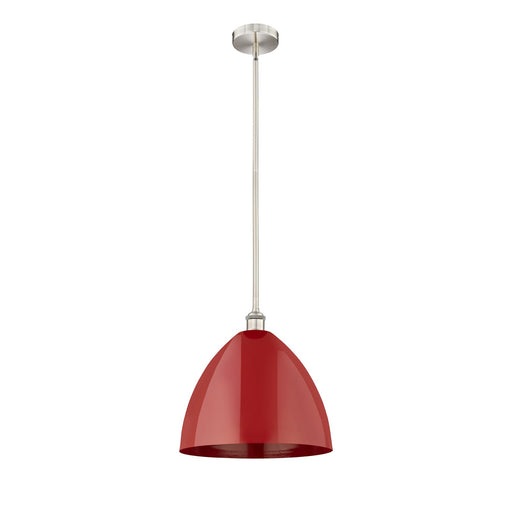 Innovations Plymouth 16in 1-Light Mini Pendant | Industrial Brushed Satin Nickel and Matte Red Metal | Kitchen Island & Dining | Model 616-1S-SN-MBD-16-RD