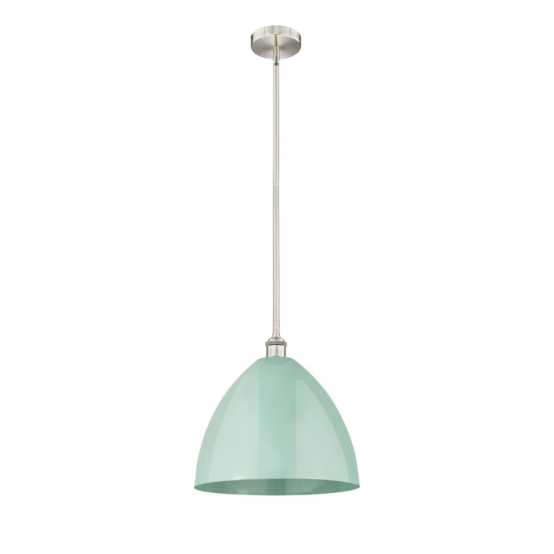 Innovations Plymouth 16in 1-Light Mini Pendant | Industrial Farmhouse Brushed Satin Nickel and Matte Seafoam Metal | Kitchen | Model 616-1S-SN-MBD-16-SF