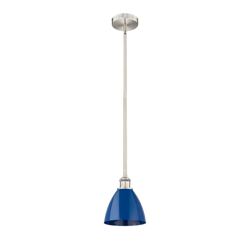 Innovations Plymouth 7.5in 1-Light Mini Pendant | Industrial Farmhouse Brushed Satin Nickel and Matte Blue Metal | Kitchen | Model 616-1S-SN-MBD-75-BL