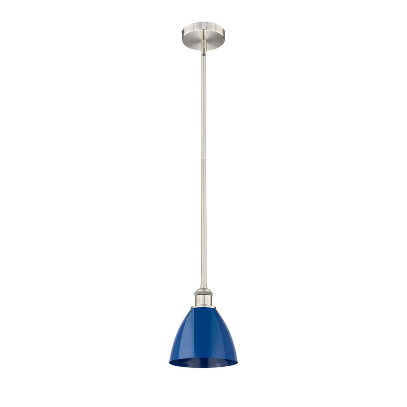 Innovations Plymouth 8in 1-Light Mini Pendant | Industrial Brushed Satin Nickel and Matte Blue Metal | Kitchen Island & | Model 616-1S-SN-MBD-75-BL-LED