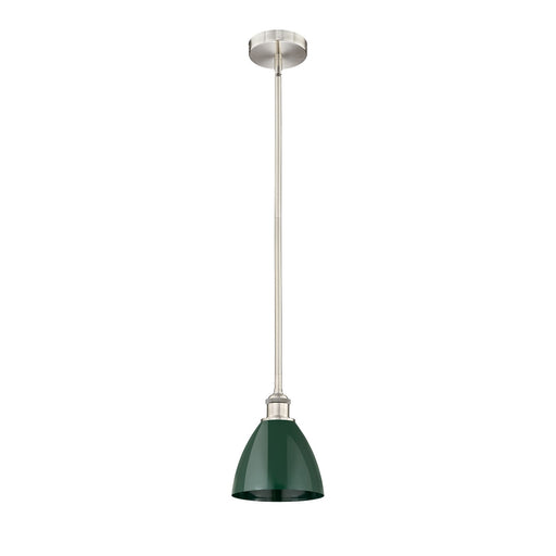 Innovations Plymouth 7.5in 1-Light Mini Pendant | Industrial Farmhouse Brushed Satin Nickel and Matte Green Metal | Model 616-1S-SN-MBD-75-GR-LED