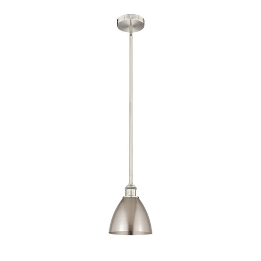 Innovations Bristol 8in 1-Light Mini Pendant | Industrial Brushed Satin Nickel Steel and Metal Shade | Kitchen Island & | Model 616-1S-SN-MBD-75-SN-LED