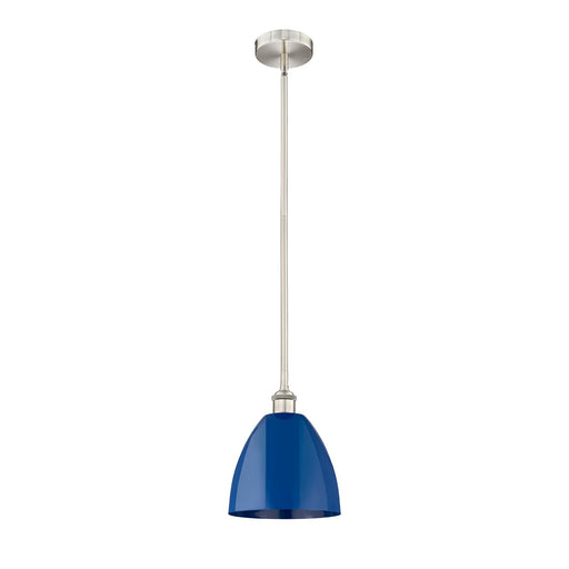 Innovations Plymouth 9in 1-Light Mini Pendant | Industrial Farmhouse Brushed Satin Nickel and Matte Blue Metal | Kitchen Island | Model 616-1S-SN-MBD-9-BL