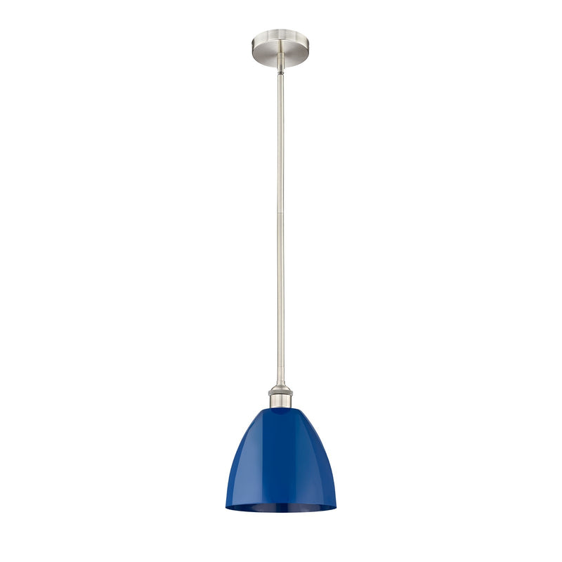 Innovations Plymouth 9in 1-Light Mini Pendant | Industrial Farmhouse Brushed Satin Nickel and Matte Blue Metal | Kitchen Island | Model 616-1S-SN-MBD-9-BL