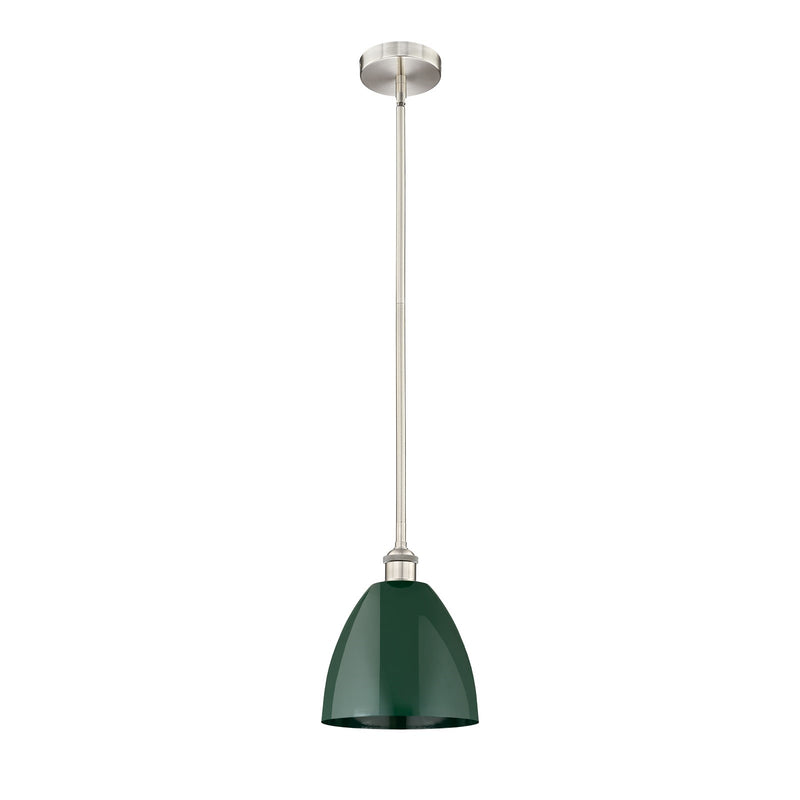 Innovations Plymouth 9in 1-Light Mini Pendant | Industrial Farmhouse Brushed Satin Nickel and Matte Green Metal | Kitchen | Model 616-1S-SN-MBD-9-GR