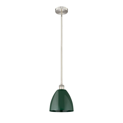 Innovations Plymouth 9in 1-Light Mini Pendant | Industrial Farmhouse Brushed Satin Nickel and Matte Green Metal | Kitchen | Model 616-1S-SN-MBD-9-GR-LED