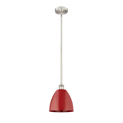Innovations Plymouth 9in 1-Light Mini Pendant | Industrial Farmhouse Brushed Satin Nickel and Matte Red Metal | Kitchen Island | Model 616-1S-SN-MBD-9-RD