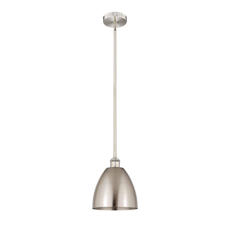 Innovations Bristol 9in 1-Light Mini Pendant | Industrial Farmhouse Brushed Satin Nickel Steel and Metal Shade | Kitchen | Model 616-1S-SN-MBD-9-SN-LED