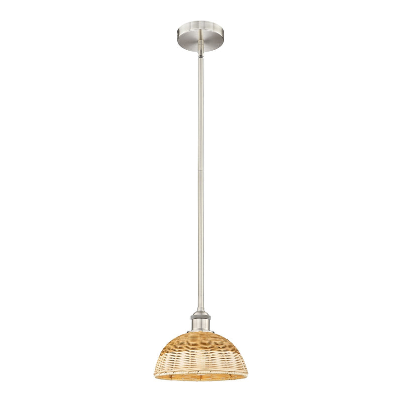 Innovations Bristol Natural II 9in 1-Light Mini Pendant | Industrial Brushed Satin Nickel and Matte Black Natural Fiber | Model 616-1S-SN-NBD2-9-NAT