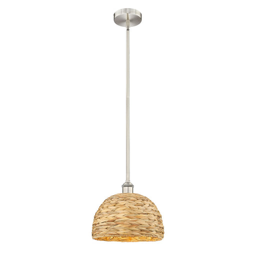 Innovations Woven Rattan 12in 1-Light Mini Pendant | Industrial Brushed Satin Nickel and Matte Black Natural Fiber | Kitchen | Model 616-1S-SN-RBD-12-NAT