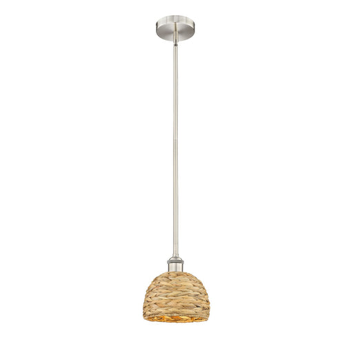 Innovations Woven Rattan 8in 1-Light Mini Pendant | Rustic Farmhouse Satin Nickel and Natural Woven Rattan Shade | Kitchen | Model 616-1S-SN-RBD-8-NAT