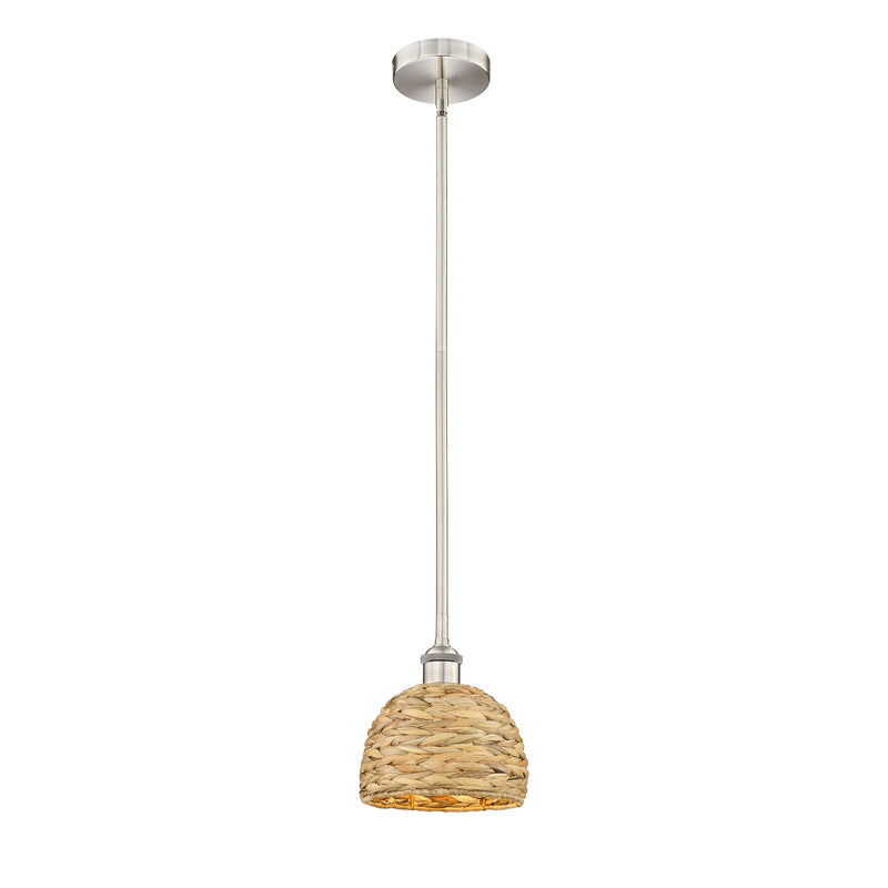 Innovations Woven Rattan 8in 1-Light Mini Pendant | Rustic Farmhouse Satin Nickel and Natural Woven Rattan Shade | Kitchen | Model 616-1S-SN-RBD-8-NAT