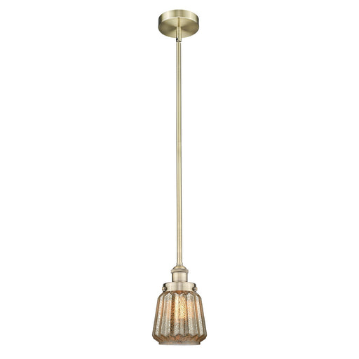Innovations Chatham 7in 1-Light Mini Pendant | Art Deco Industrial Antique Brass Steel and Mercury Ribbed Glass | Kitchen | Model 616-1SH-AB-G146-LED