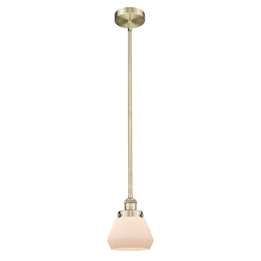 Innovations Fulton 7in 1-Light Mini Pendant | Industrial Antique Brass and Matte White Frosted Glass | Kitchen Island & Dining | Model 616-1SH-AB-G171