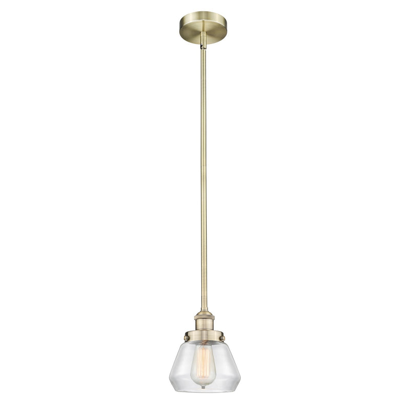 Innovations Fulton 7in 1-Light Mini Pendant | Industrial Antique Brass Steel and Clear Glass | Kitchen Island & Dining Room | Model 616-1SH-AB-G172-LED