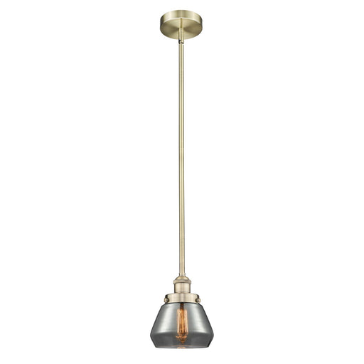 Innovations Fulton 7in 1-Light Mini Pendant | Industrial Antique Brass and Light Smoke Glass | Kitchen Island & Dining Room | 7 x | Model 616-1SH-AB-G173