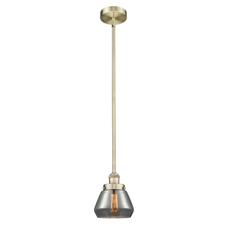 Innovations Fulton 7in 1-Light Mini Pendant | Industrial Antique Brass and Light Smoke Glass | Kitchen Island & Dining Room | Model 616-1SH-AB-G173-LED