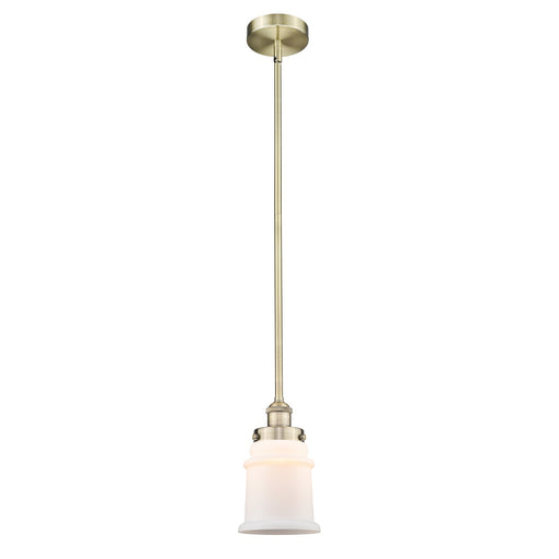 Innovations Canton 6in 1-Light Mini Pendant | Industrial Farmhouse Antique Brass and Matte White Frosted Glass | Kitchen Island & | Model 616-1SH-AB-G181
