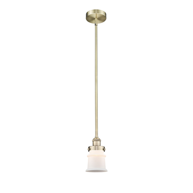 Innovations Canton 5.25in 1-Light Mini Pendant | Industrial Farmhouse Antique Brass and Matte White Frosted Glass | Kitchen | Model 616-1SH-AB-G181S