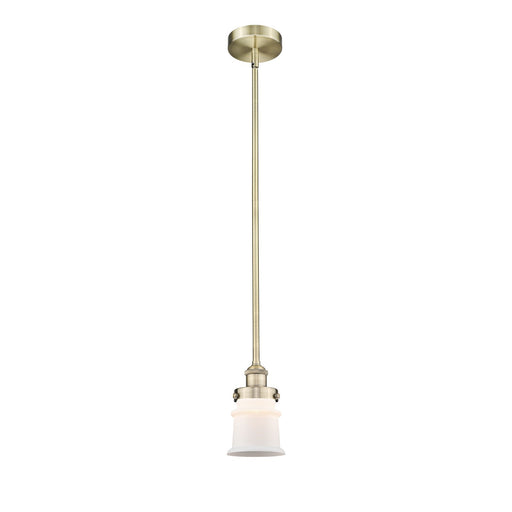 Innovations Canton 5.25in 1-Light Mini Pendant | Industrial Antique Brass Steel and Matte White Frosted Glass | Kitchen | Model 616-1SH-AB-G181S-LED