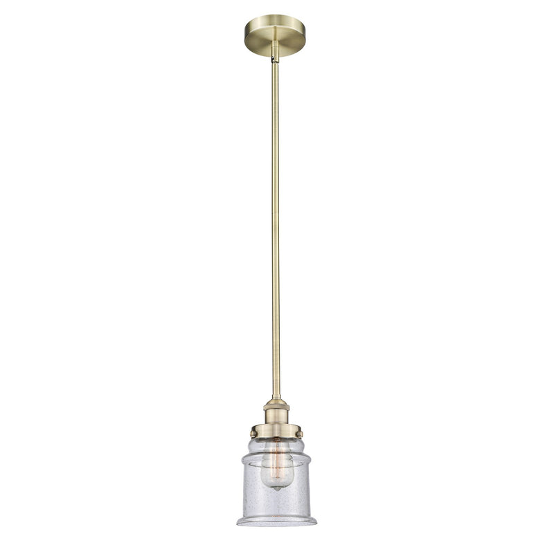 Innovations Canton 6in 1-Light Mini Pendant | Industrial Antique Brass Steel and Seedy Glass | Kitchen Island & Dining Room | Model 616-1SH-AB-G184-LED