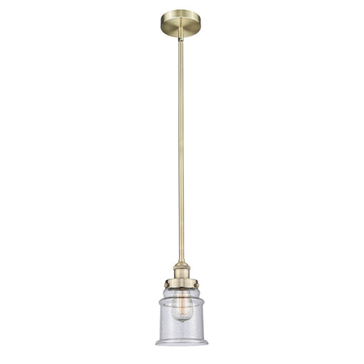 Innovations Canton 6in 1-Light Mini Pendant | Industrial Antique Brass Steel and Seedy Glass | Kitchen Island & Dining Room | Model 616-1SH-AB-G184-LED