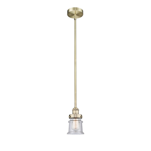 Innovations Canton 5.25in 1-Light Mini Pendant | Industrial Antique Brass Steel and Seedy Glass | Kitchen Island & Dining | Model 616-1SH-AB-G184S-LED
