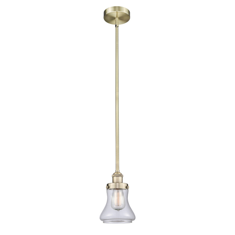 Innovations Bellmont 6in 1-Light Mini Pendant | Industrial Antique Brass Steel and Clear Glass | Kitchen Island & Dining Room | Model 616-1SH-AB-G192-LED